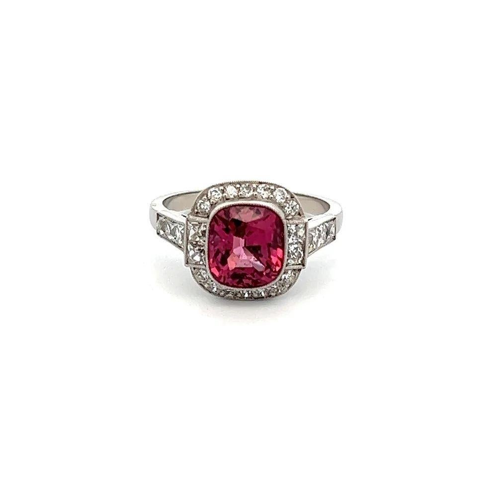 Mixed Cut 2.87 Carat Natural Red NO HEAT Spinel GIA and Diamond Vintage Platinum Ring For Sale