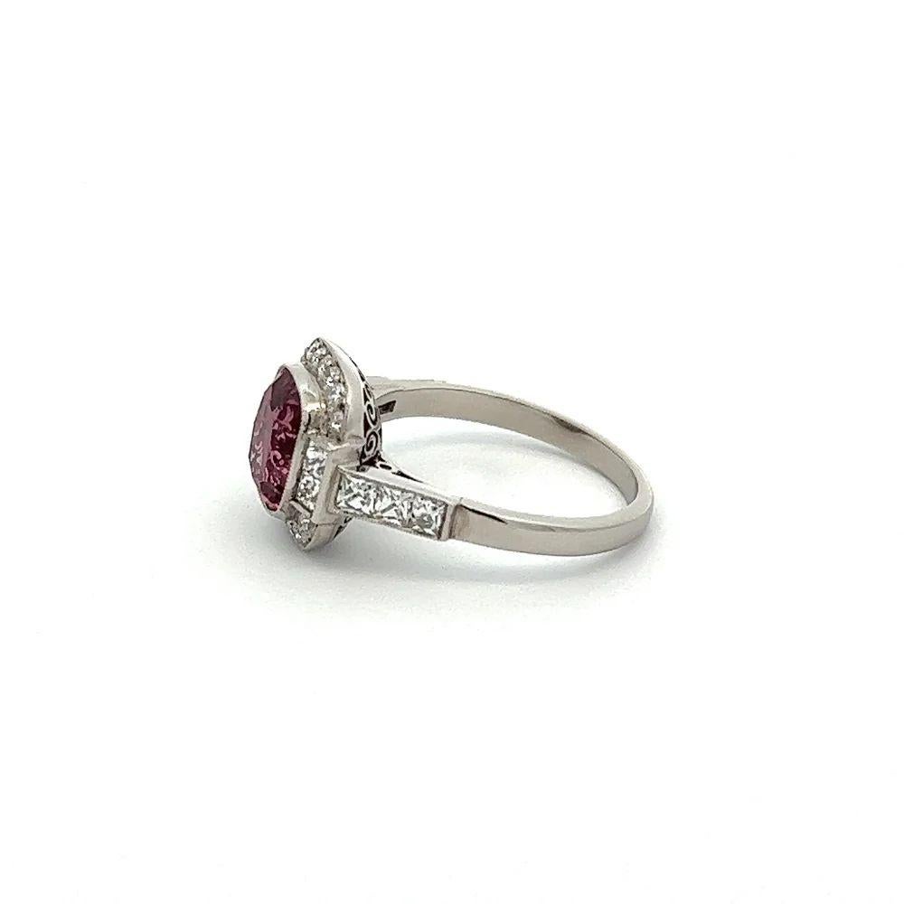 Women's 2.87 Carat Natural Red NO HEAT Spinel GIA and Diamond Vintage Platinum Ring For Sale
