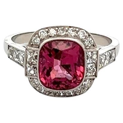 2.87 Carat Natural Red NO HEAT Spinel GIA and Diamond Vintage Platinum Ring For Sale