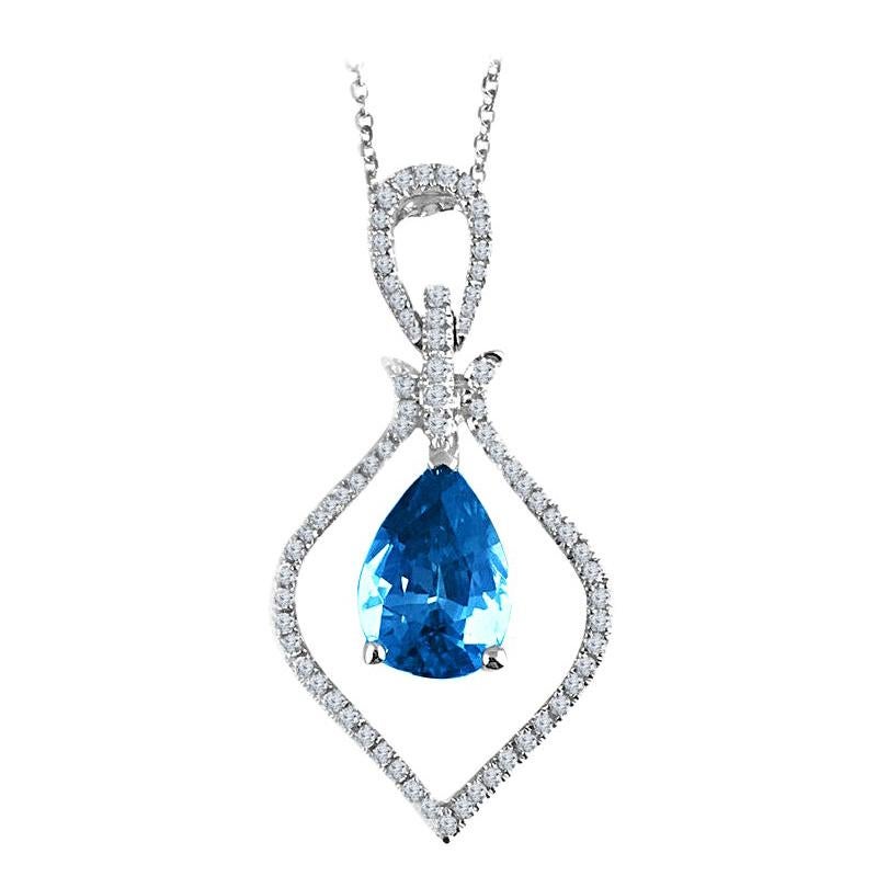 2.87 Carat Dangle Pear Shaped Blue Zircon and 0.24 Carat Diamond Pendant ref1862 For Sale