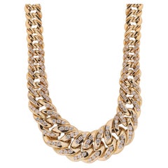 2.87 Carat SI Clarity HI Color Diamond Cuban Chain Necklace 18 Karat Yellow Gold