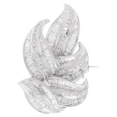2.87 Carat SI Clarity HI Color Diamond Leaf Brooch 14 Karat White Gold Pendant