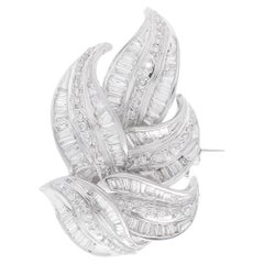 2.87 Carat SI Clarity HI Color Diamond Leaf Brooch 18 Karat White Gold Pendant