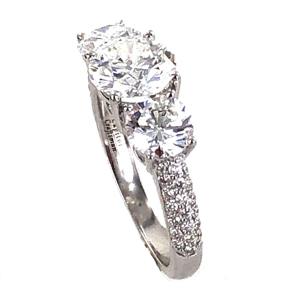 Round Cut 2.87 Carat Three-Stone Diamond Engagement Ring GIA Certified Diamonds