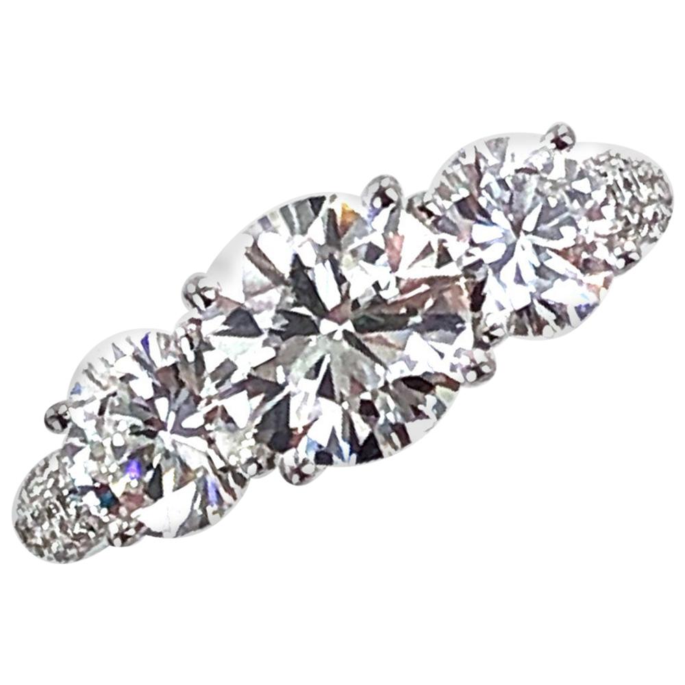 2.87 Carat Three-Stone Diamond Engagement Ring GIA Certified Diamonds