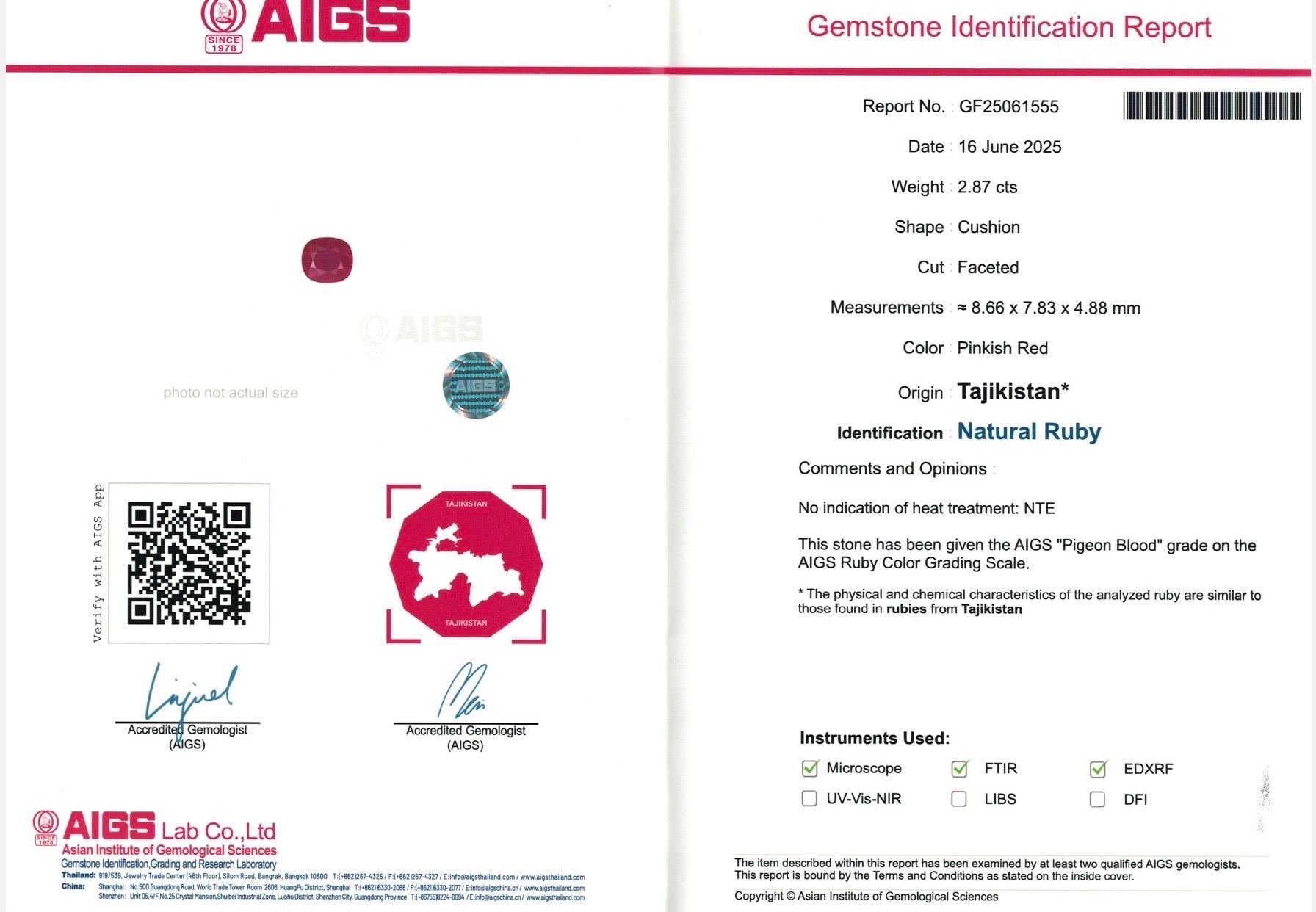 2.87 Ct  AIGS Certified Natural Ruby Unheated Pigeon blood color eye clean en vente 1
