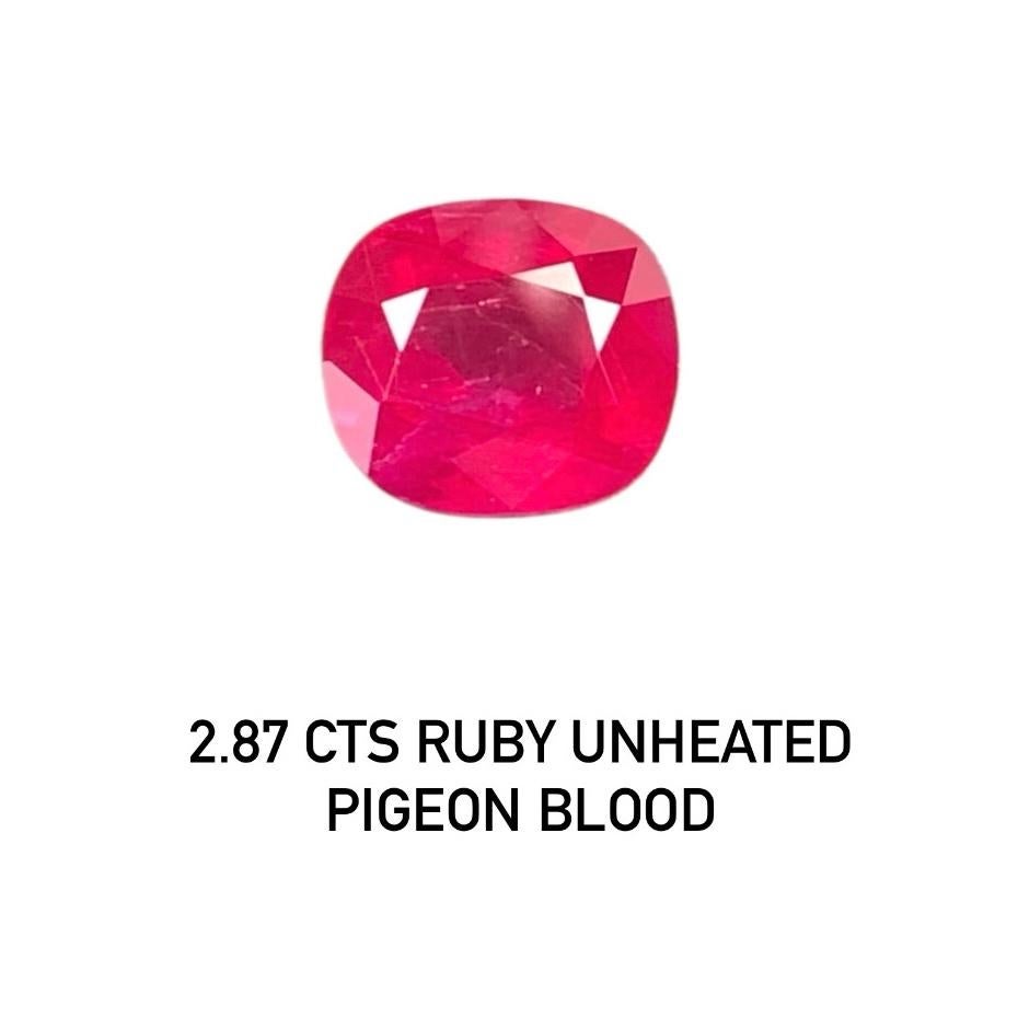 2.87 Ct  AIGS Certified Natural Ruby Unheated Pigeon blood color eye clean en vente 3