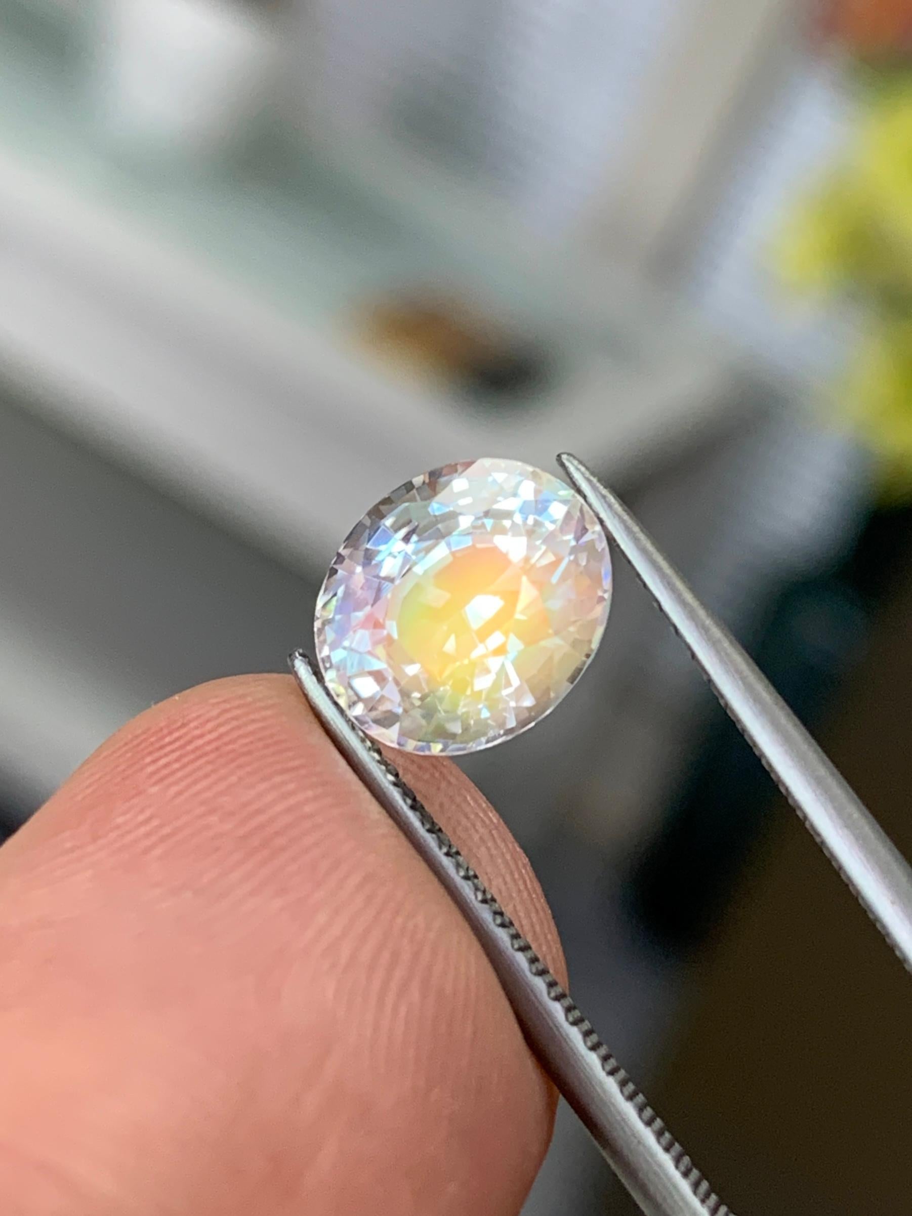 2.87 Cts Burma Certified Fine Grade Natural Feldspar Moonstone Amazing Rainbow For Sale 5