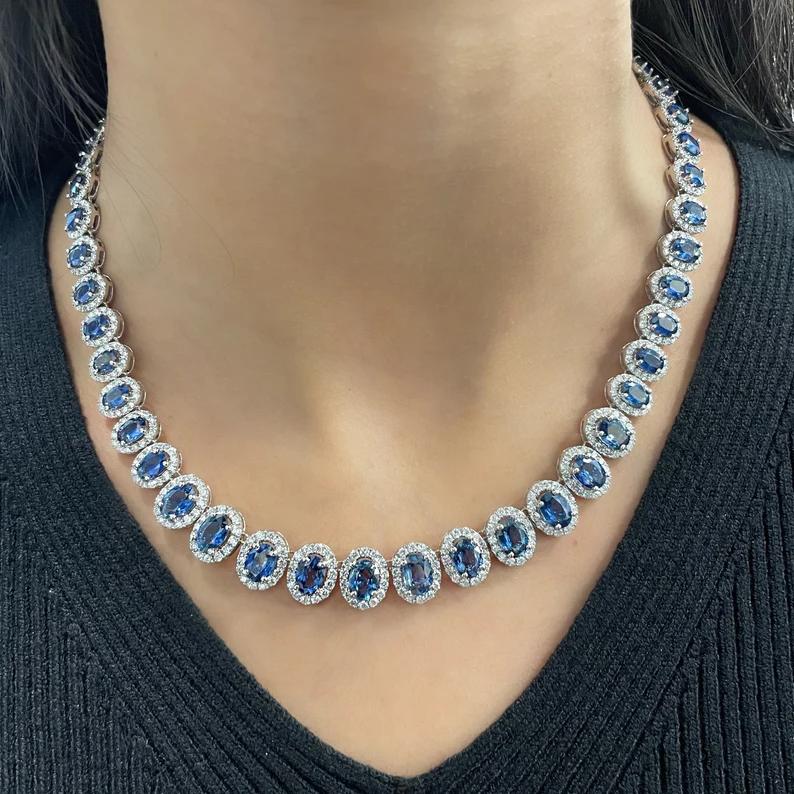37.96 ct Natural Sapphire & Diamond Necklace In New Condition For Sale In Chicago, IL