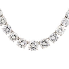 28.71 Carat Round Brilliant Graduated Diamond Platinum Tennis Necklace In Stock