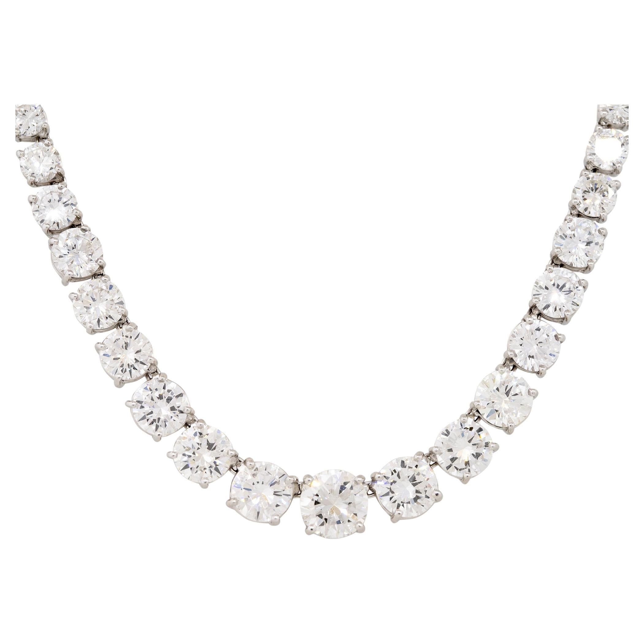 28.71 Carat Round Brilliant Graduated Diamond Tennis Necklace Platinum In Stock For Sale