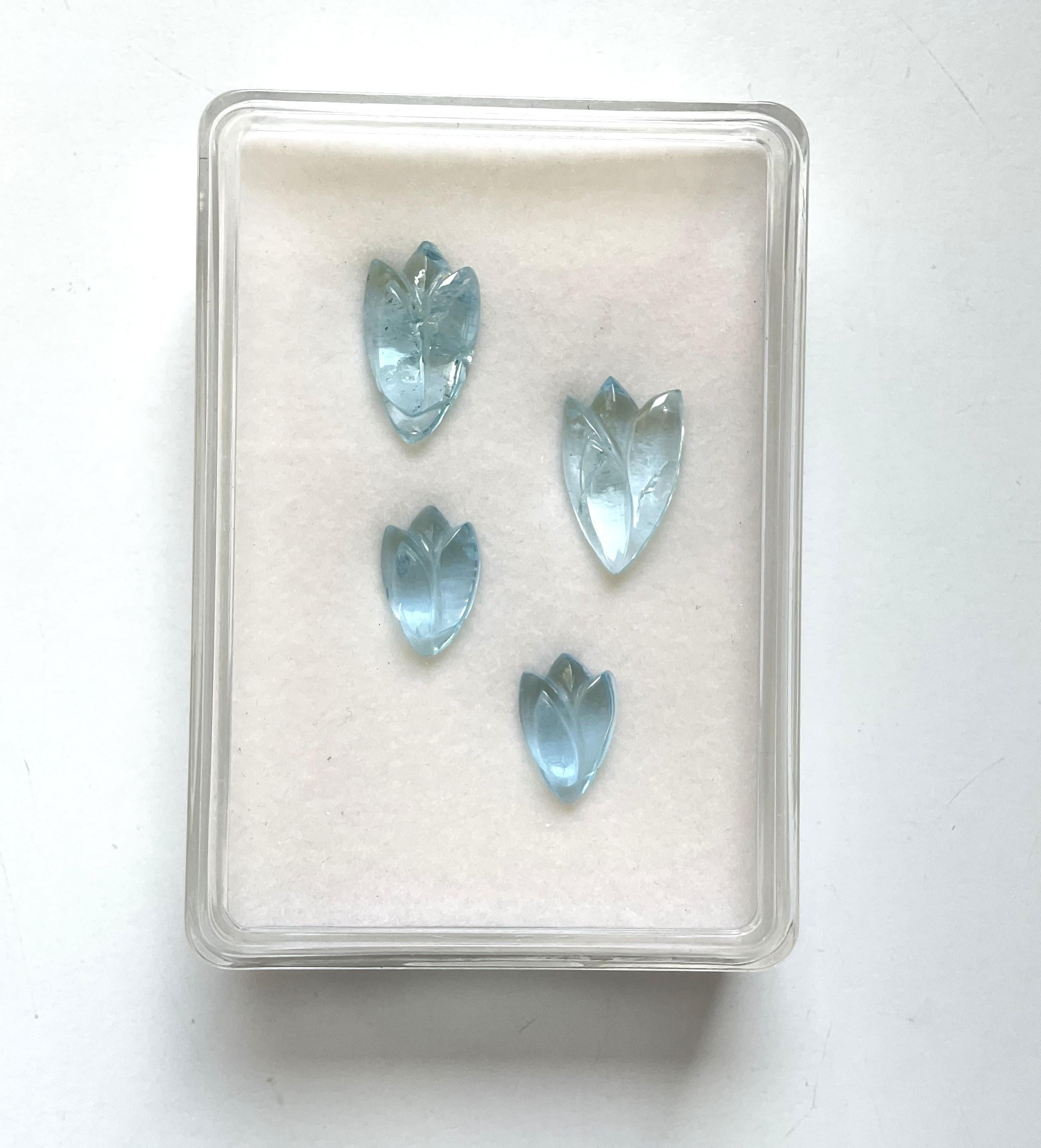 28.71 carats aquamarine petal carving 4 pieces set for jewelry natural gemstone

Gemstone - Aquamarine
Weight: 28.71 Carats
Size:12x20 to 15x10 MM
Pieces: 4