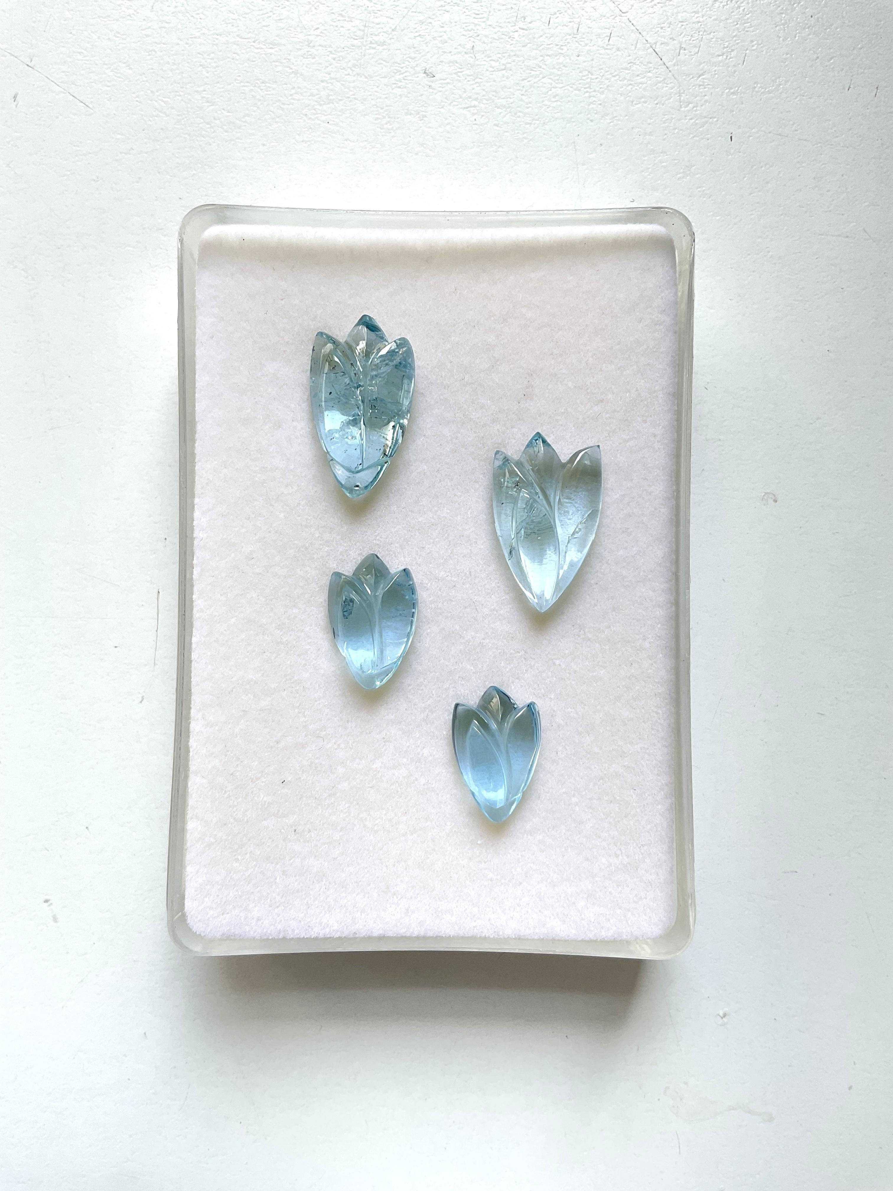 28.71 carats aquamarine petal carving 4 pieces set for jewelry natural gemstone In New Condition For Sale In Jaipur, RJ