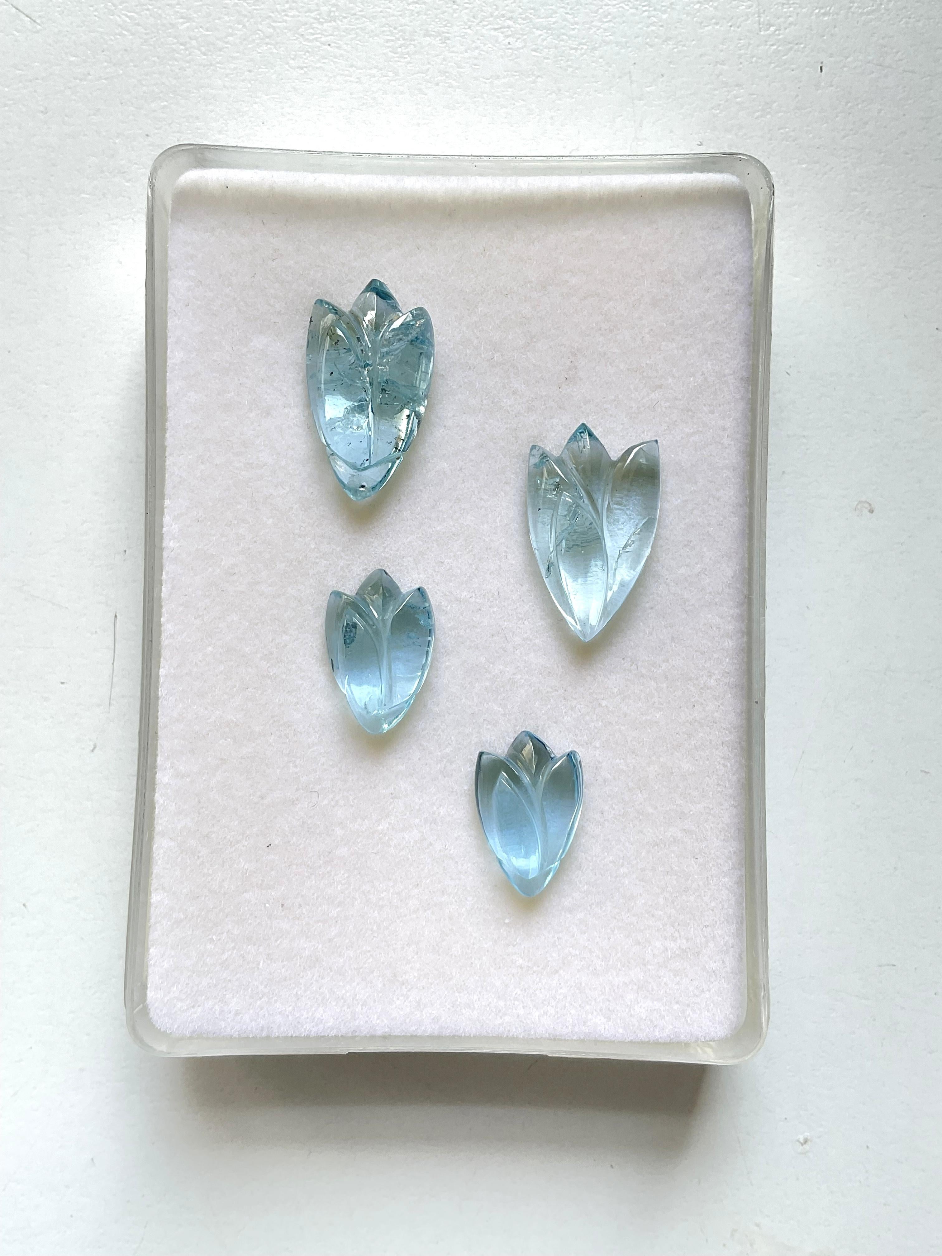 28.71 carats aquamarine petal carving 4 pieces set for jewelry natural gemstone For Sale 1