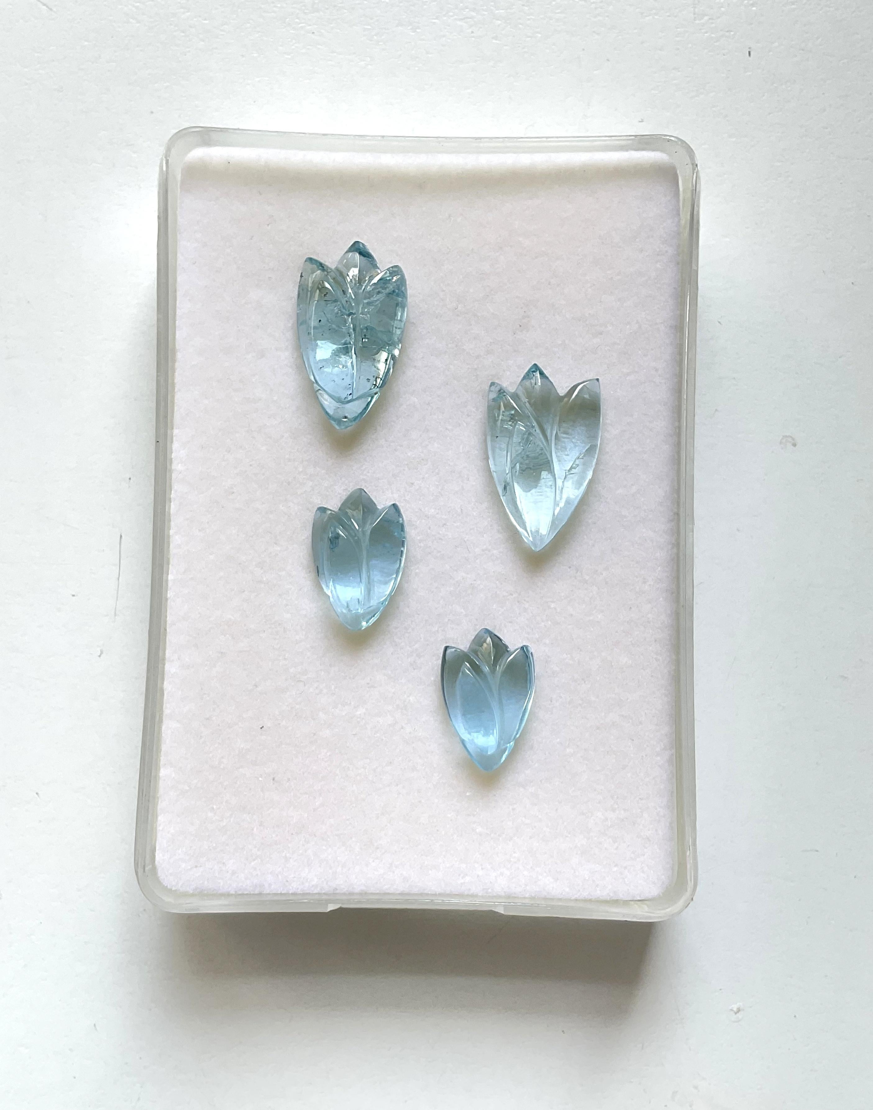 28.71 carats aquamarine petal carving 4 pieces set for jewelry natural gemstone For Sale 2