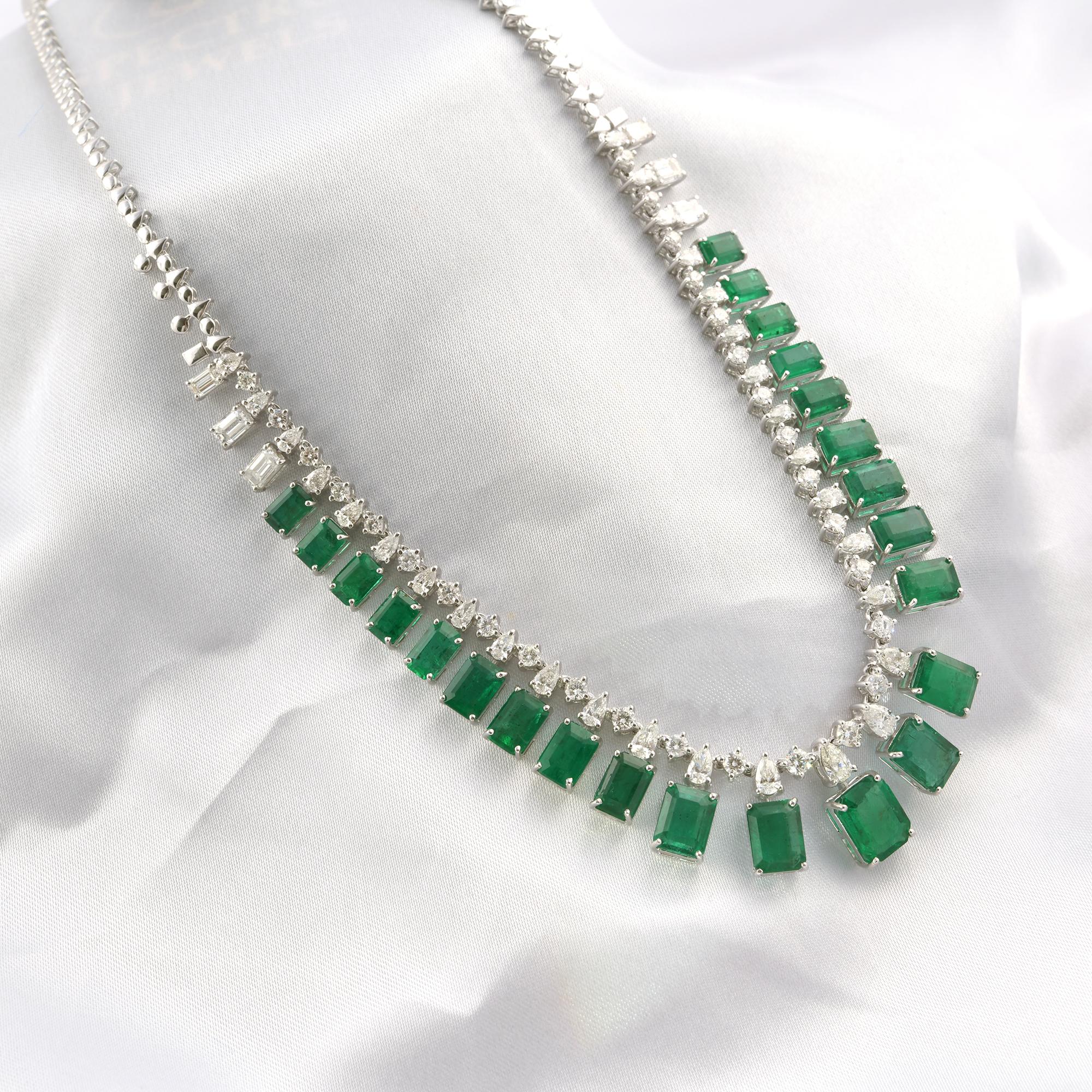 28,71 TCW Smeraldo dello Zambia SI/H Collana girocollo di diamanti in oro bianco 14 carati in vendita 1