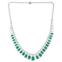 28.71 TCW Zambian Emerald SI/H Diamond Choker Necklace 14 Karat White Gold