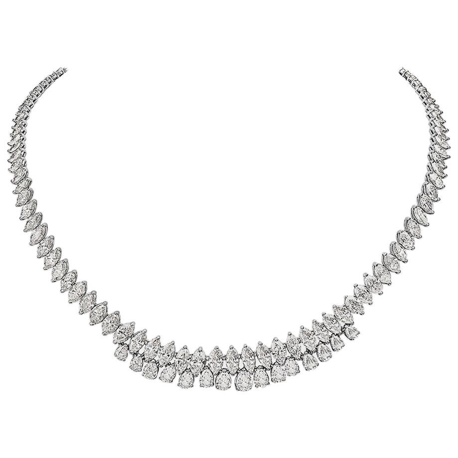 28.72 Carat Marquise and Pear Shape Diamond 18 Karat Gold Necklace For Sale