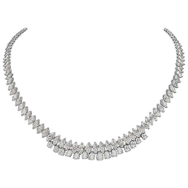 18 Karat White Gold Heart Shape Diamond Riviera Necklace For Sale at ...