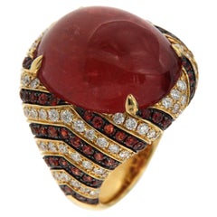 28.74 Carats Tourmaline Diamond Sapphire Cocktail Ring in 18 Karat Yellow Gold