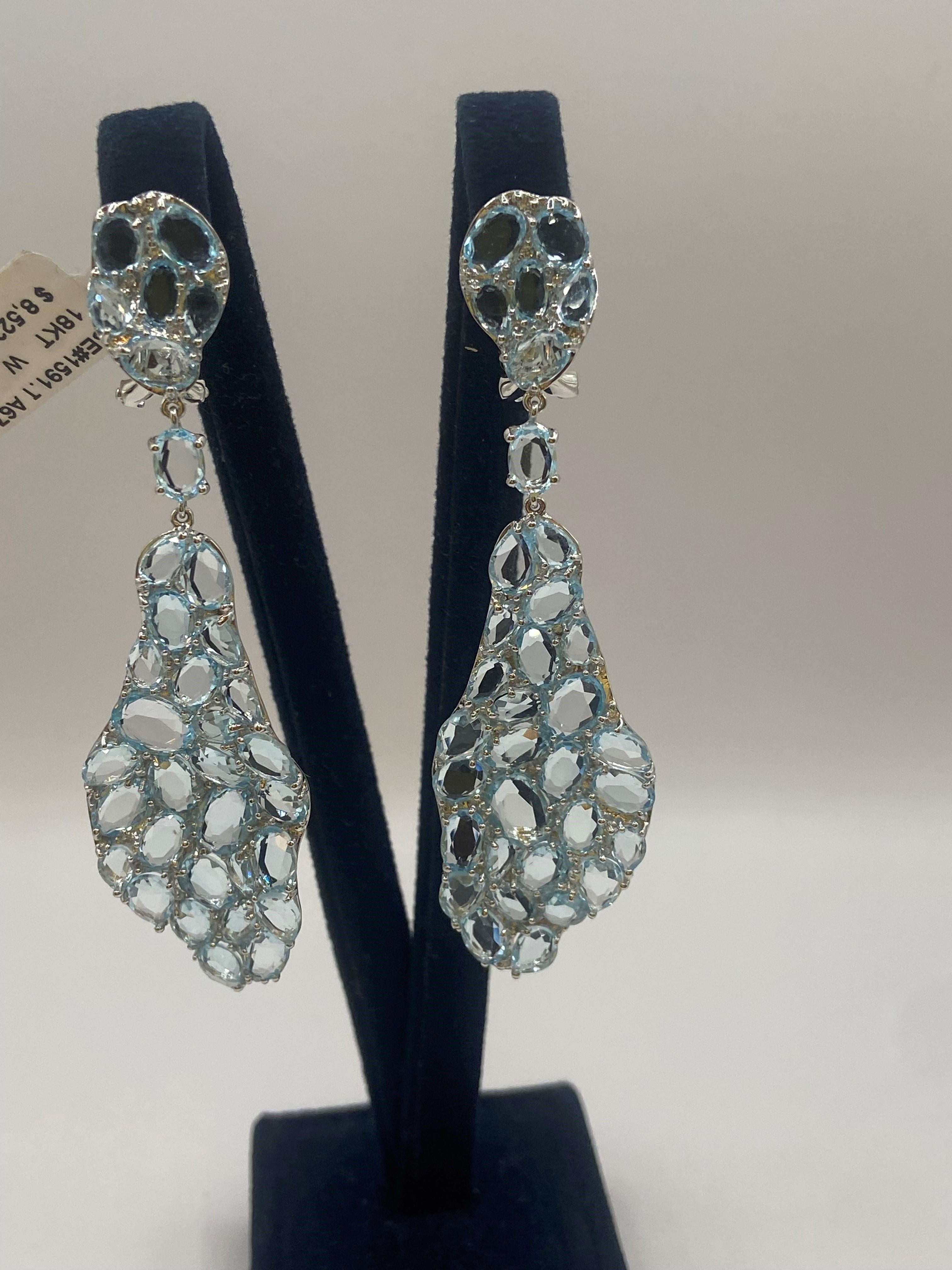 28.74ct Rose Cut Blue Topaz Earrings in 18KT White Gold For Sale 1