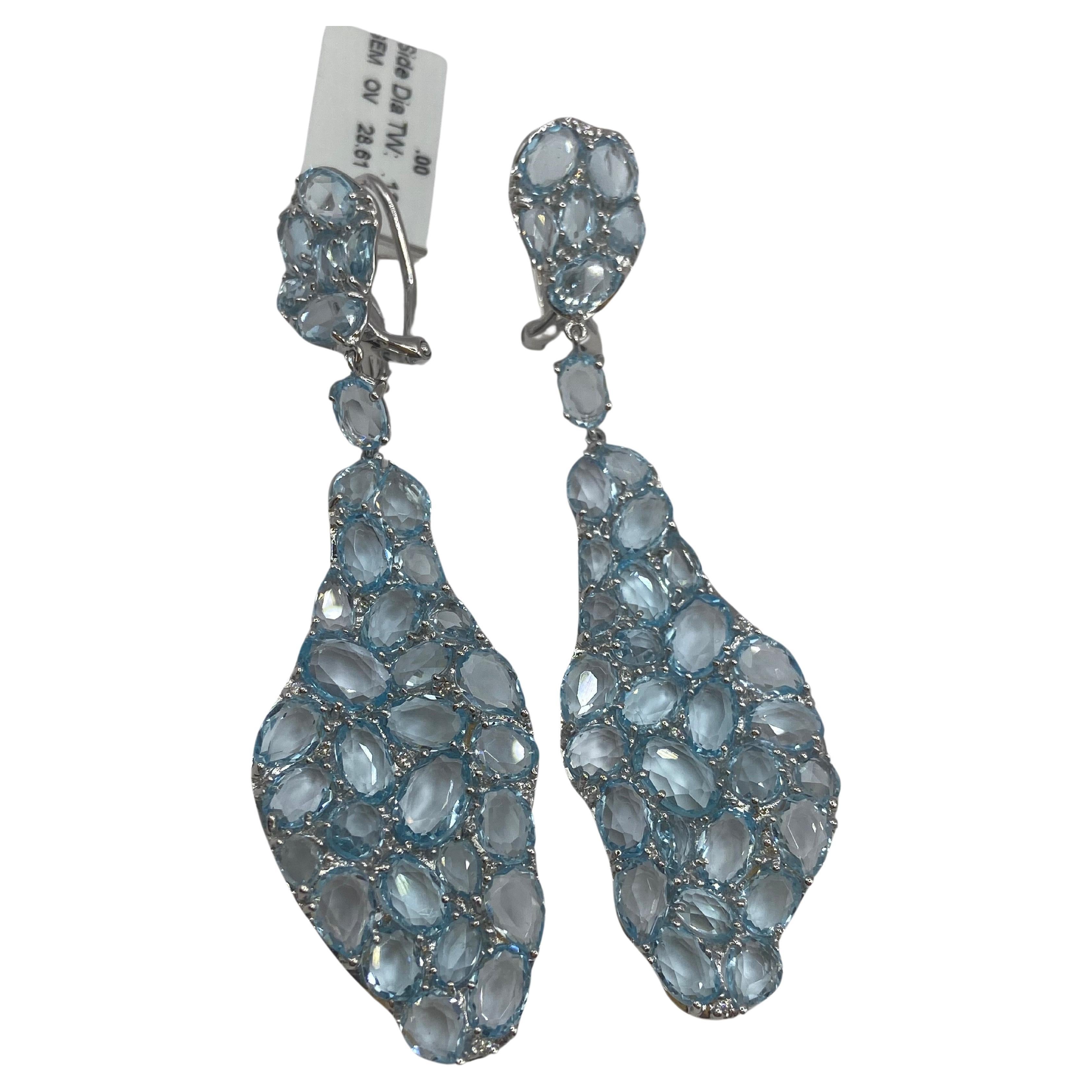 28.74ct Rose Cut Blue Topaz Earrings in 18KT White Gold
