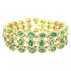 28.75 Carat Emeralds and Diamonds Wide Bracelet 18 Karat Yellow Gold