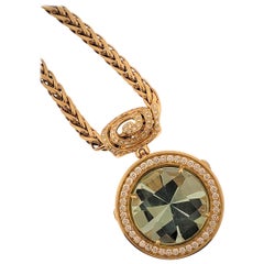 28.75 Carat Green Amethyst, Yellow Gold Chain Necklace