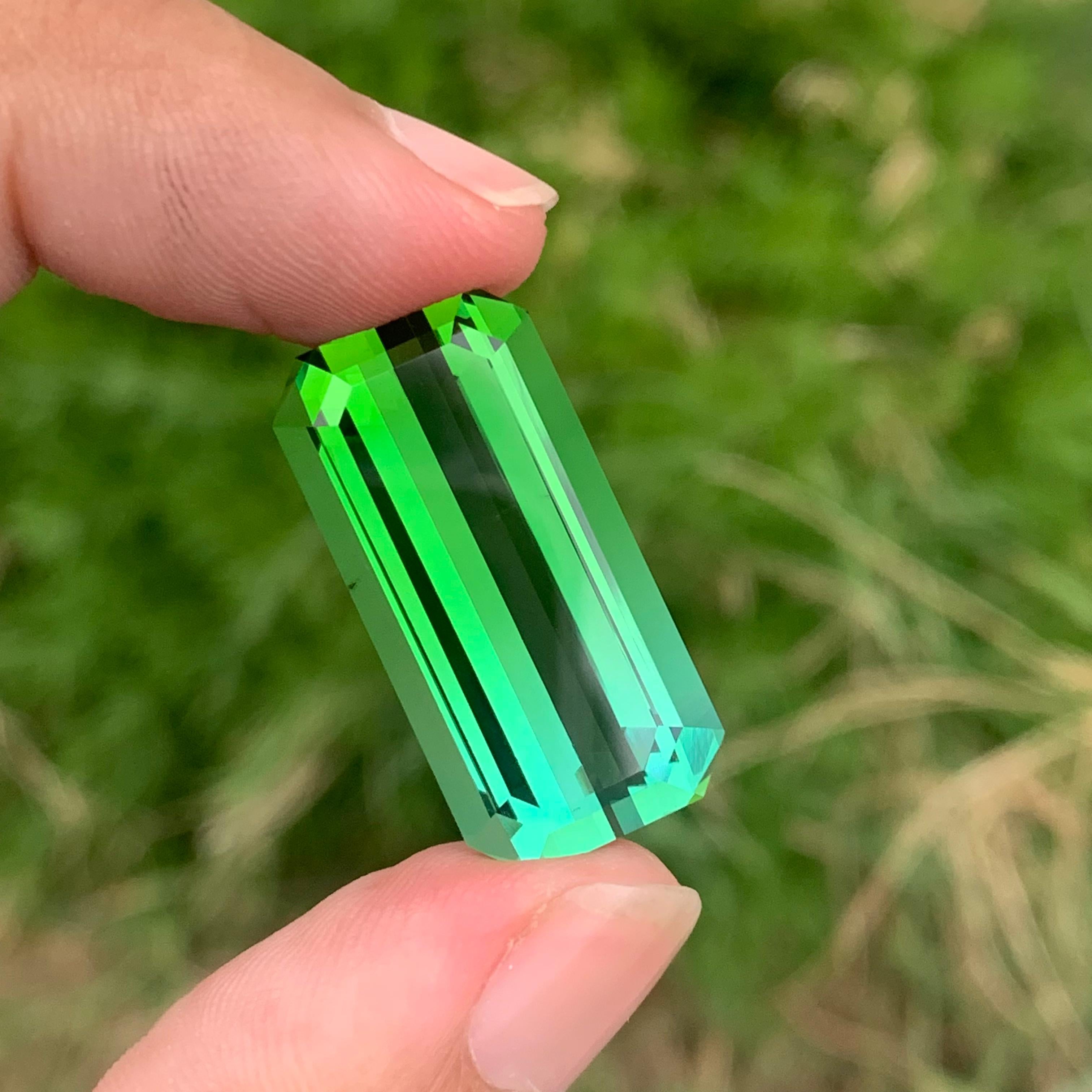 Faceted Bicolour Tourmaline 
Weight: 28.75 Carats
Dimension:27x14x8.9 Mm
Origin: Afghanistan
Color: Bicolor Blue Green
Treatment: Non
Shape: Emerald 
Certificate: on customer demand 
.
Bicolour tourmaline, a captivating and exquisite gemstone, is