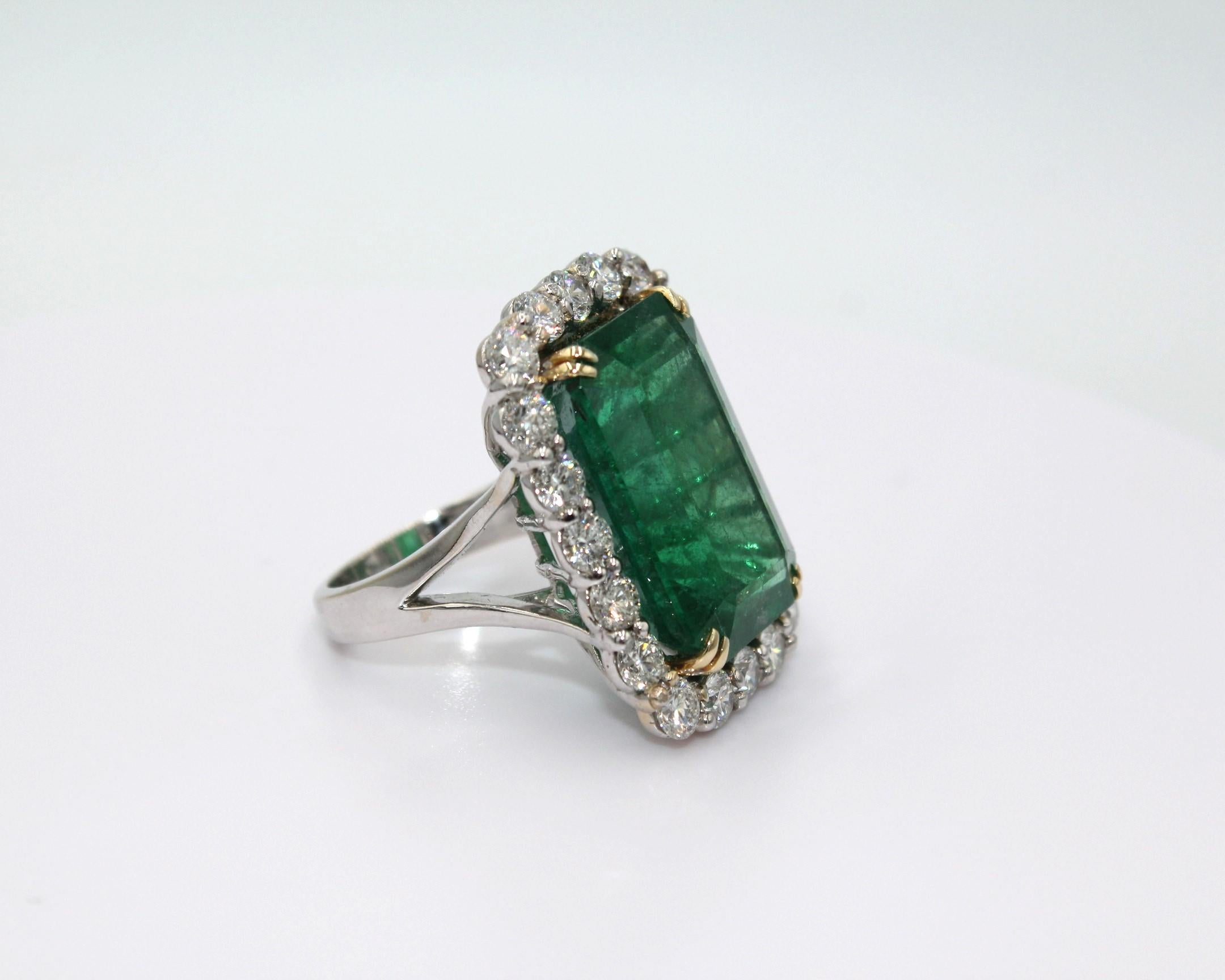 Emerald Cut 28.78 Carat Emerald Diamond Ring