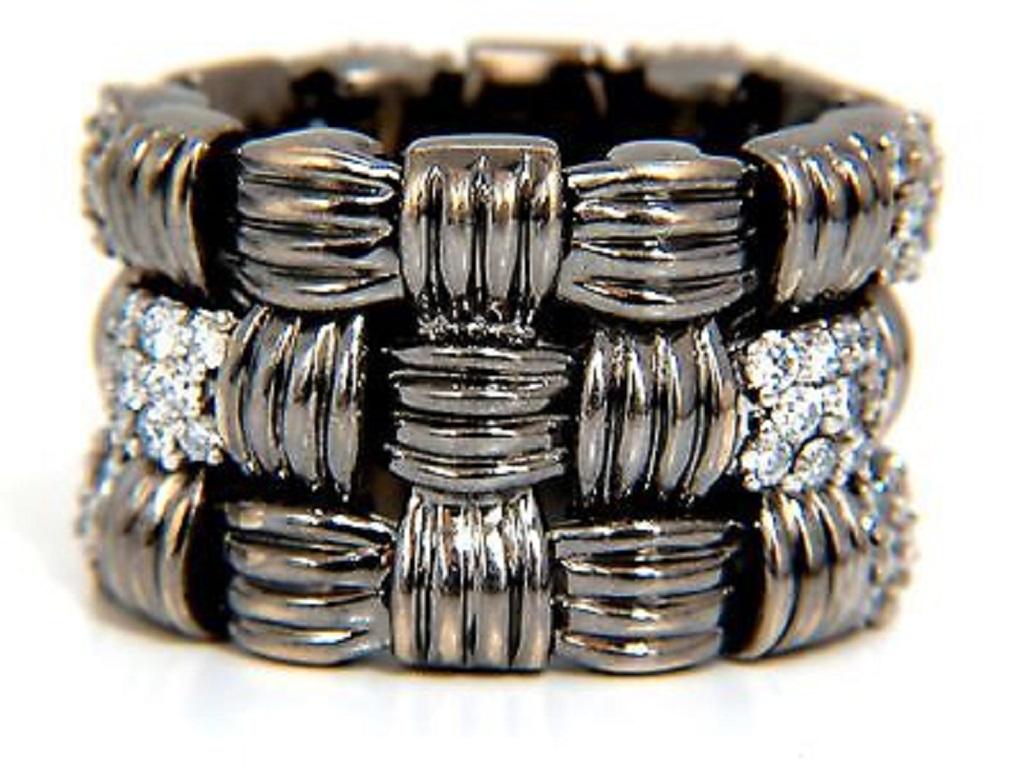 2.87CT Hinged Flex Grill Weave Cross Hatch Deco Diamonds Ring 18KT Blacken In New Condition For Sale In New York, NY