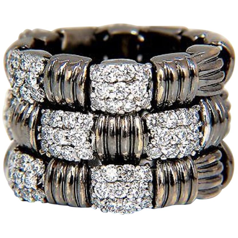 2.87CT Hinged Flex Grill Weave Cross Hatch Deco Diamonds Ring 18KT Blacken For Sale