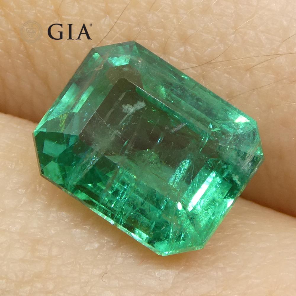 2.87ct Octagonal/Emerald Cut Green Emerald GIA Certified Zambia (F2) For Sale 9