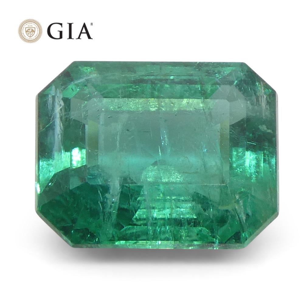 Women's or Men's 2.87ct Octagonal/Emerald Cut Green Emerald GIA Certified Zambia (F2) For Sale
