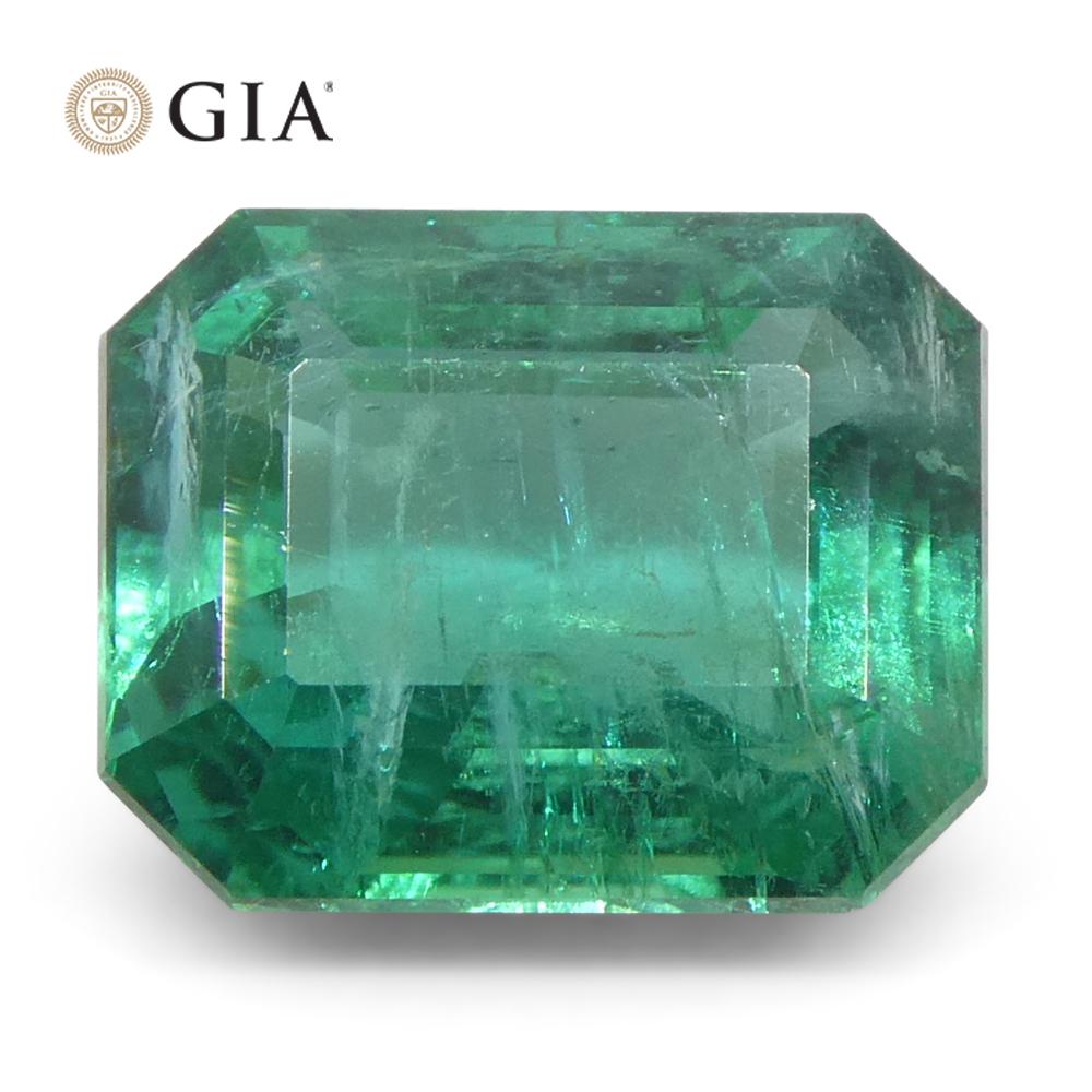 2.87ct Octagonal/Emerald Cut Green Emerald GIA Certified Zambia (F2) For Sale 1