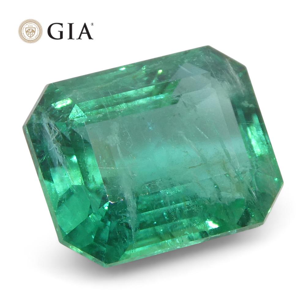 2.87ct Octagonal/Emerald Cut Green Emerald GIA Certified Zambia (F2) For Sale 2