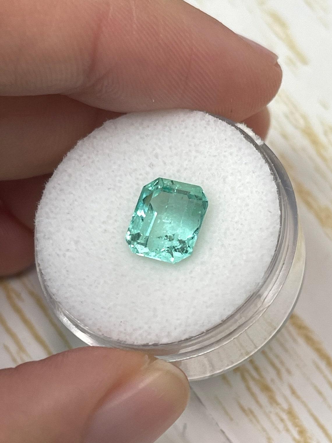 Modern 2.87ct Seafoam Green Colombian Emerald 9x8mm Emerald Cut Light Green Genuine Gem For Sale