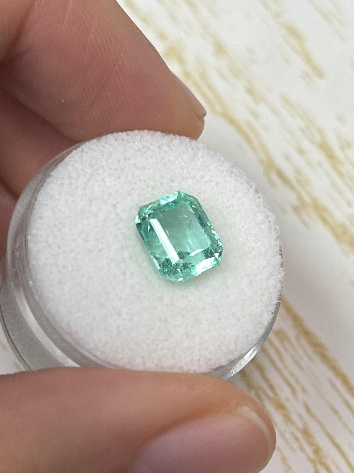 2.87ct Seafoam Green Colombian Emerald 9x8mm Emerald Cut Light Green Genuine Gem In New Condition For Sale In Jupiter, FL
