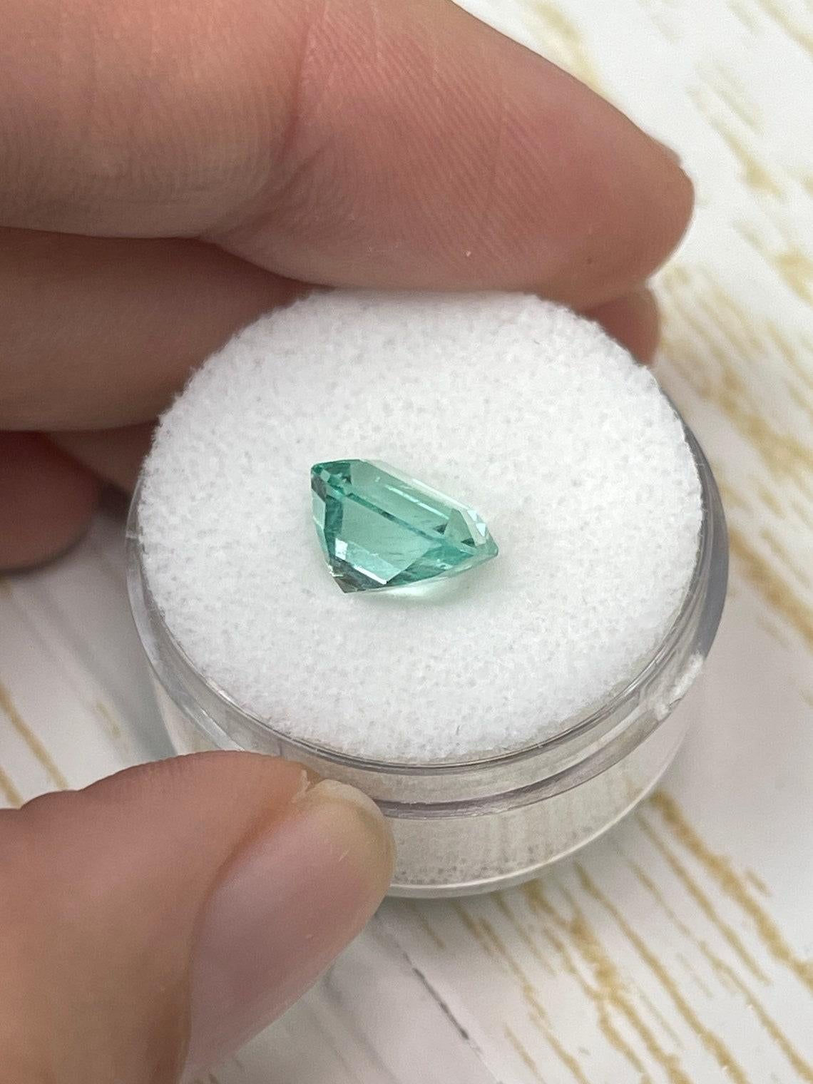 2.87ct Seafoam Green Colombian Emerald 9x8mm Emerald Cut Light Green Genuine Gem For Sale 1
