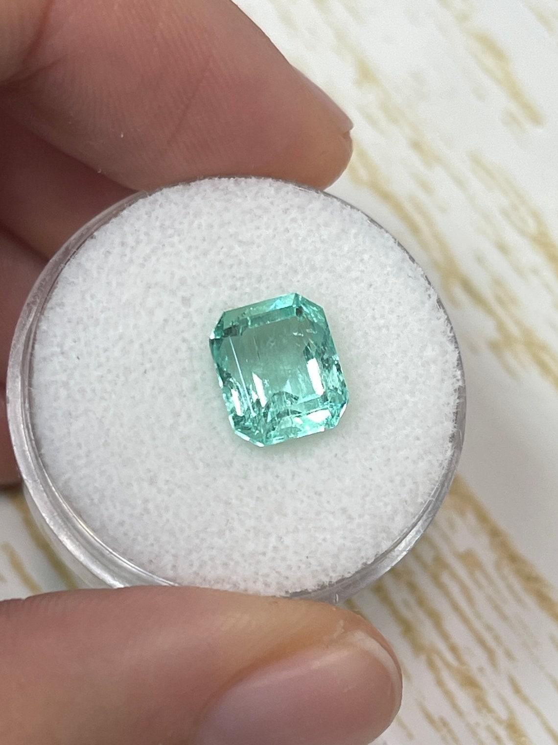 2.87ct Seafoam Green Colombian Emerald 9x8mm Emerald Cut Light Green Genuine Gem For Sale 2