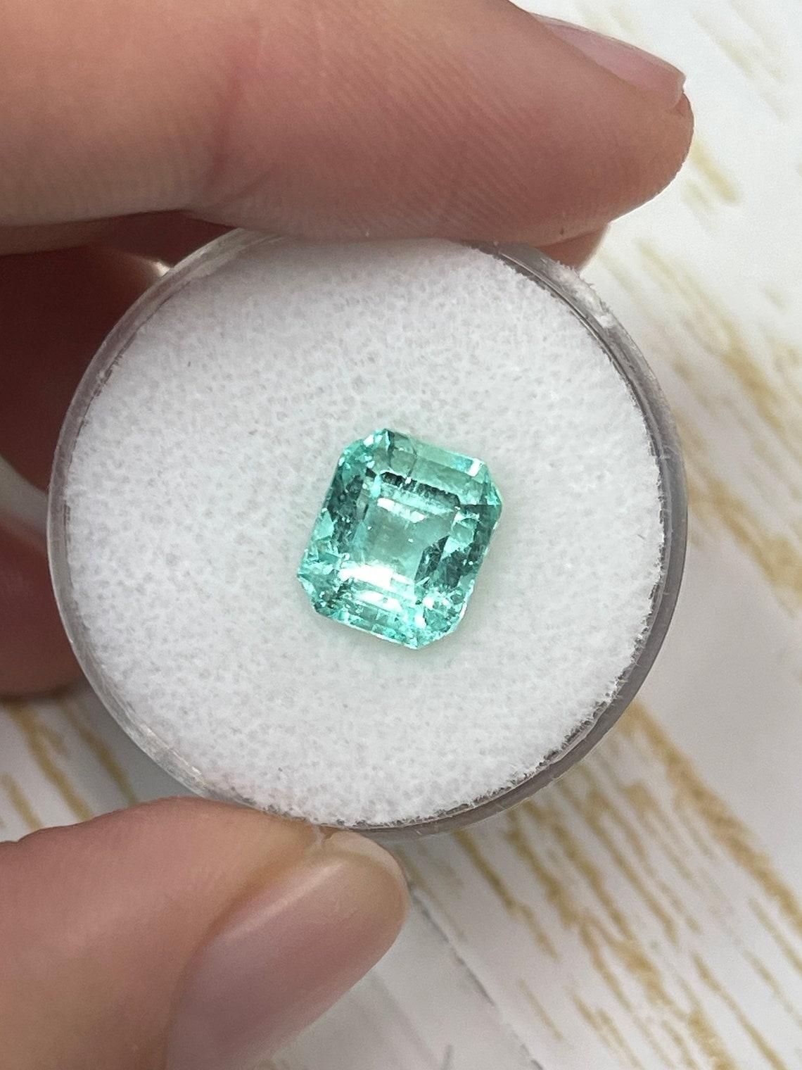 2.87ct Seafoam Green Colombian Emerald 9x8mm Emerald Cut Light Green Genuine Gem For Sale 3