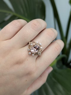 2.87cts Cor De Rosa Morganite w Earth Mined Diamonds Ring in Solid 14K Gold