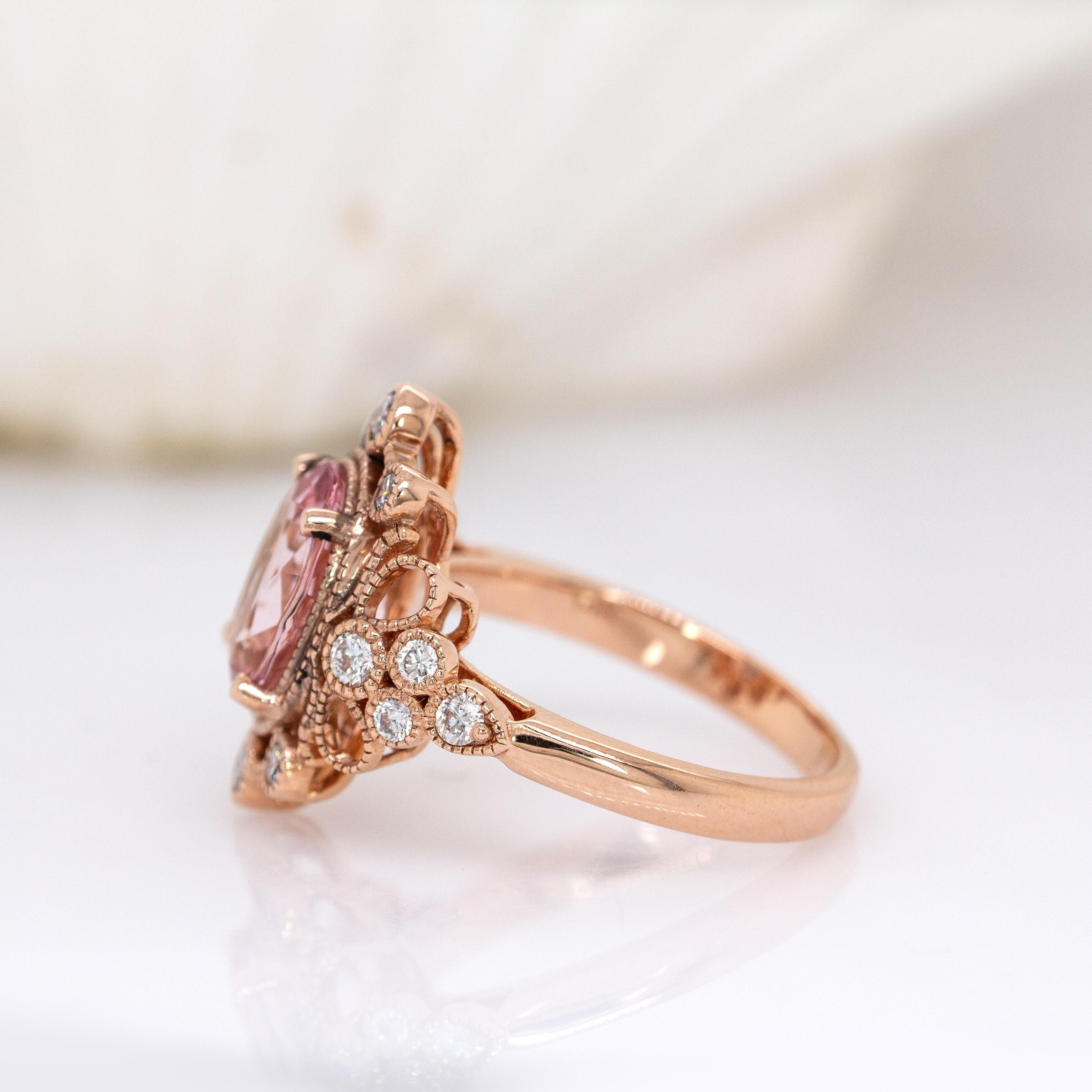 2,87cts Cor De Rosa Morganite w Earth Mined Diamonds Anillo en Oro Macizo de 14K en Nuevo estado para la venta en Columbus, OH