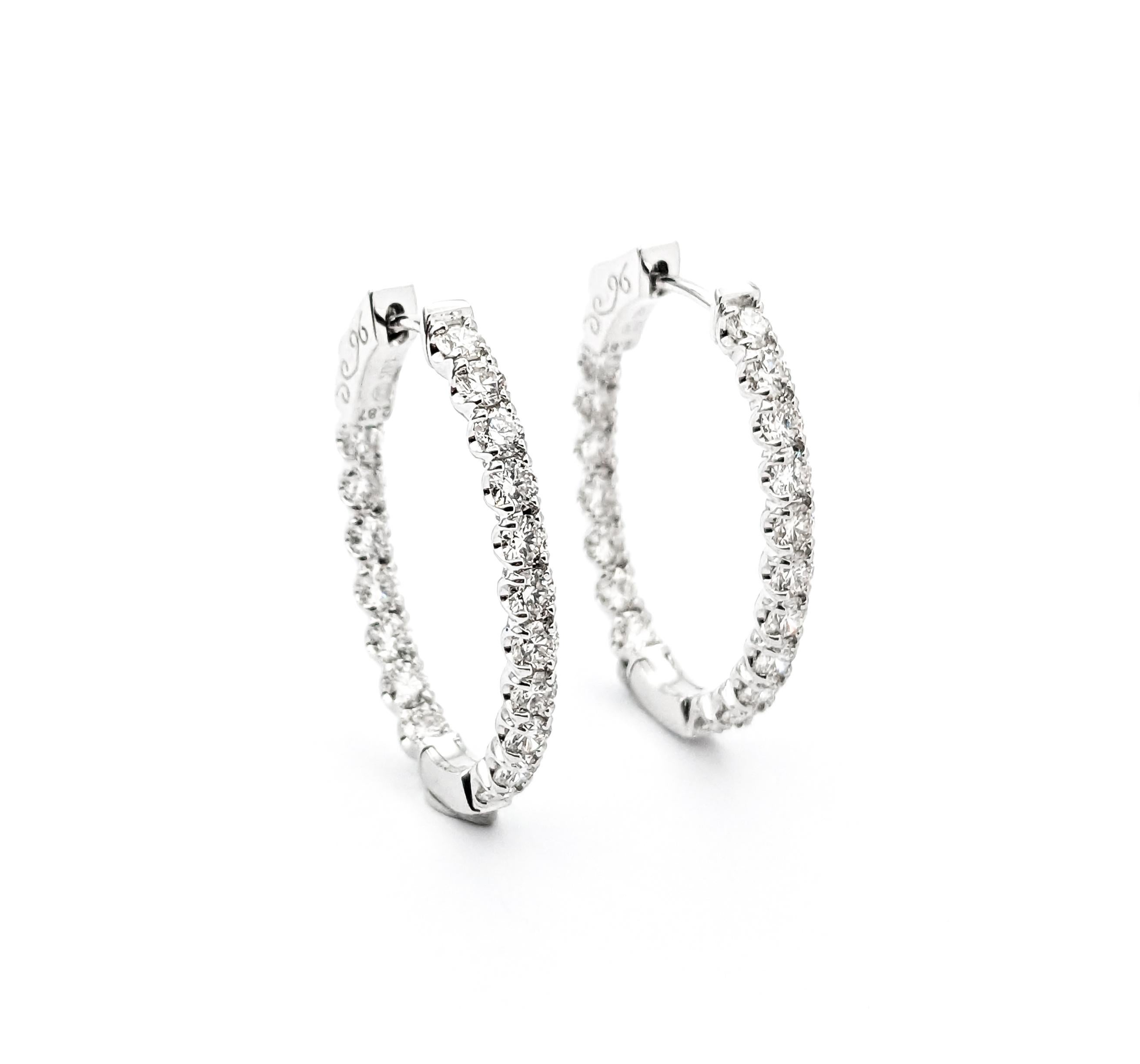 2.87ctw inside/outside Diamond Hoop Fashion Earrings In White Gold For Sale 4
