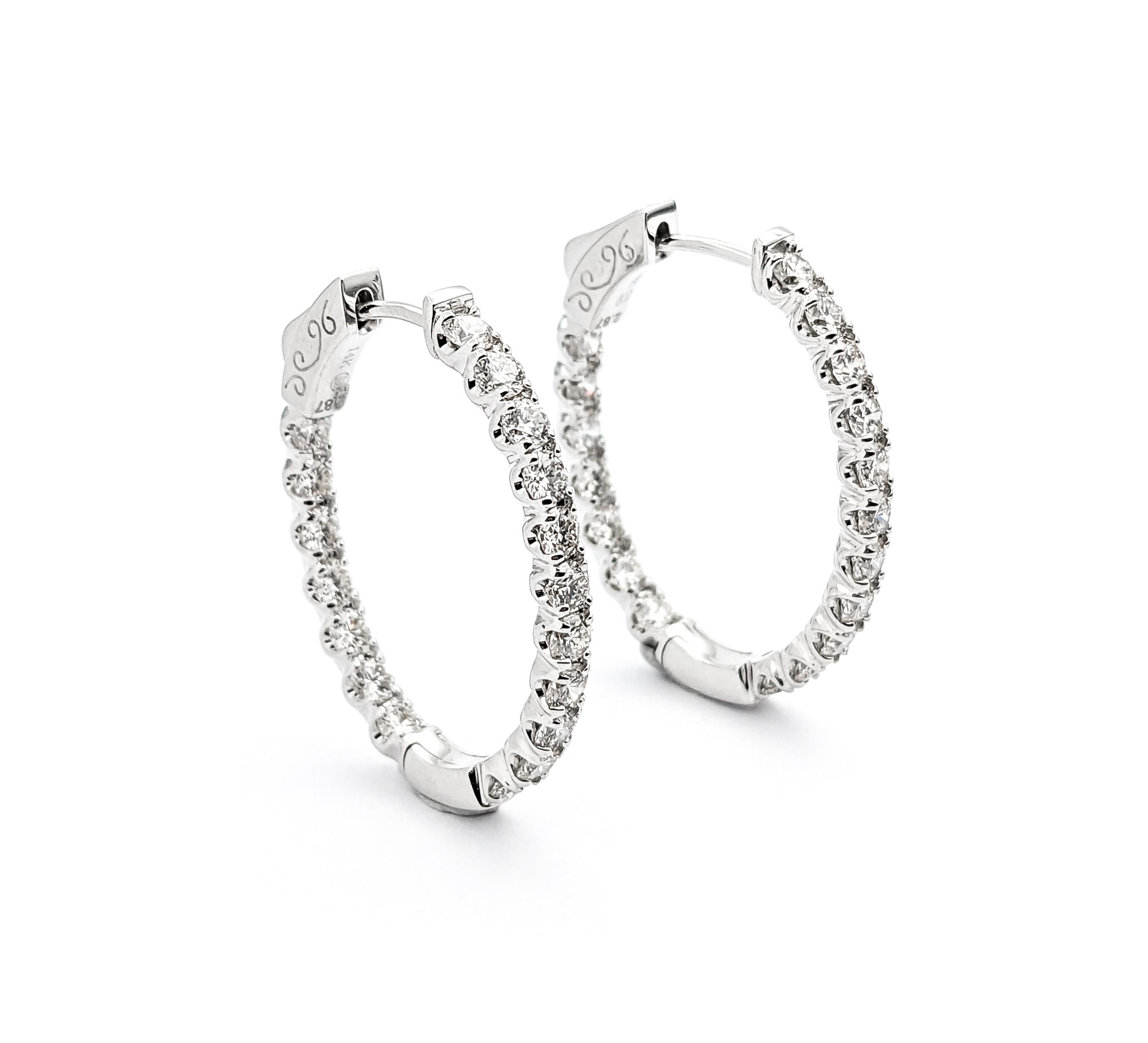 2.87ctw inside/outside Diamond Hoop Fashion Earrings In White Gold For Sale 1
