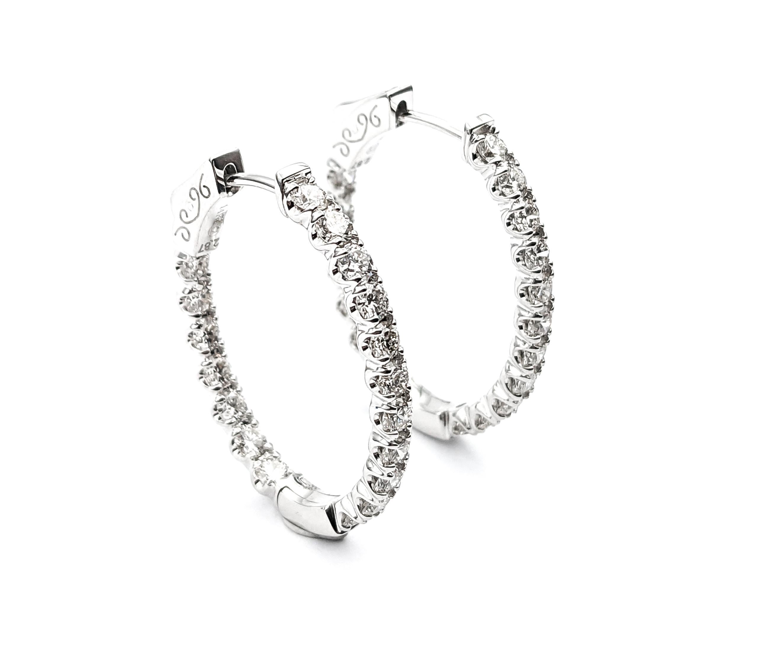 2.87ctw inside/outside Diamond Hoop Fashion Earrings In White Gold For Sale 2
