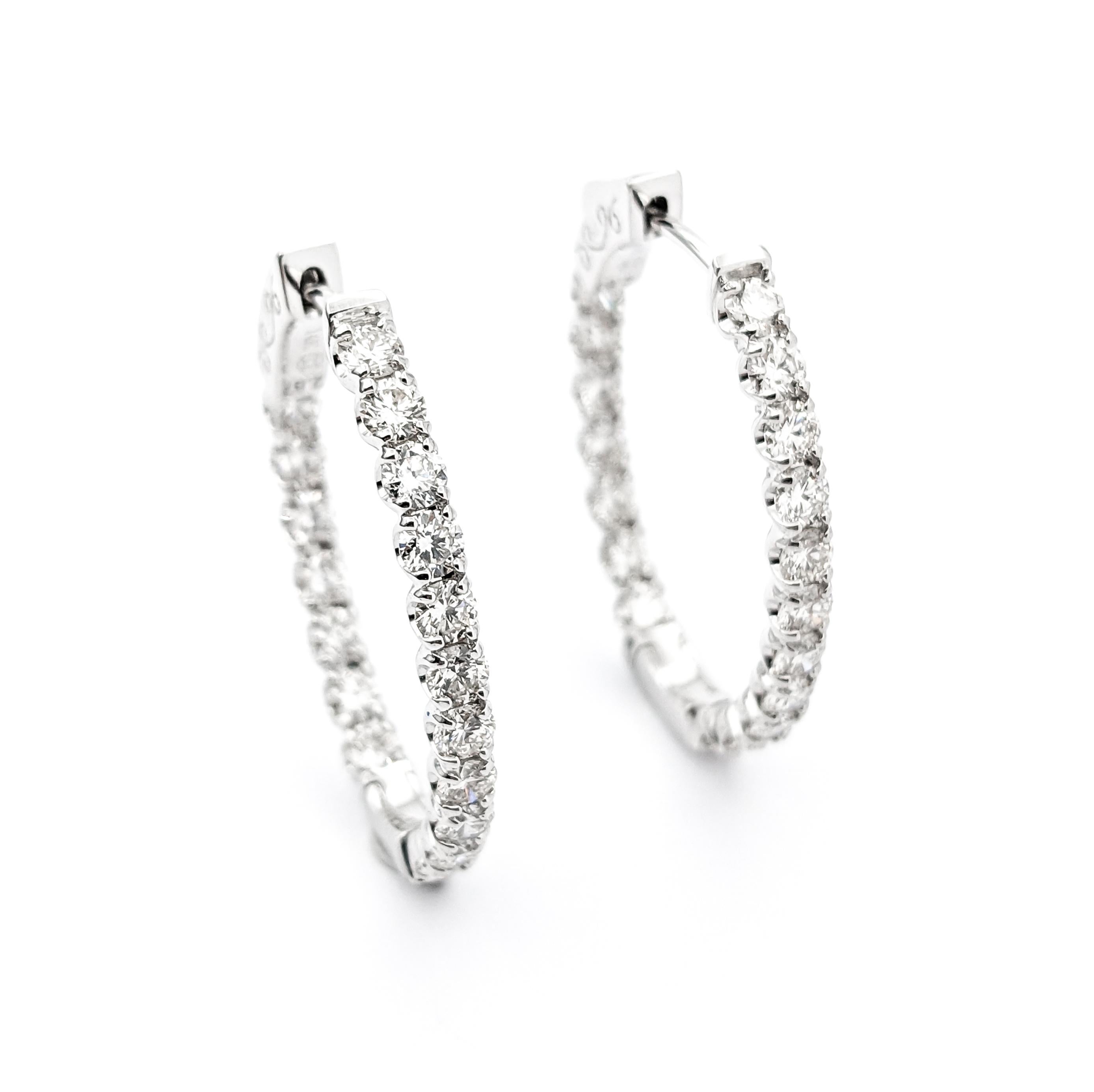 2.87ctw inside/outside Diamond Hoop Fashion Earrings In White Gold For Sale 3