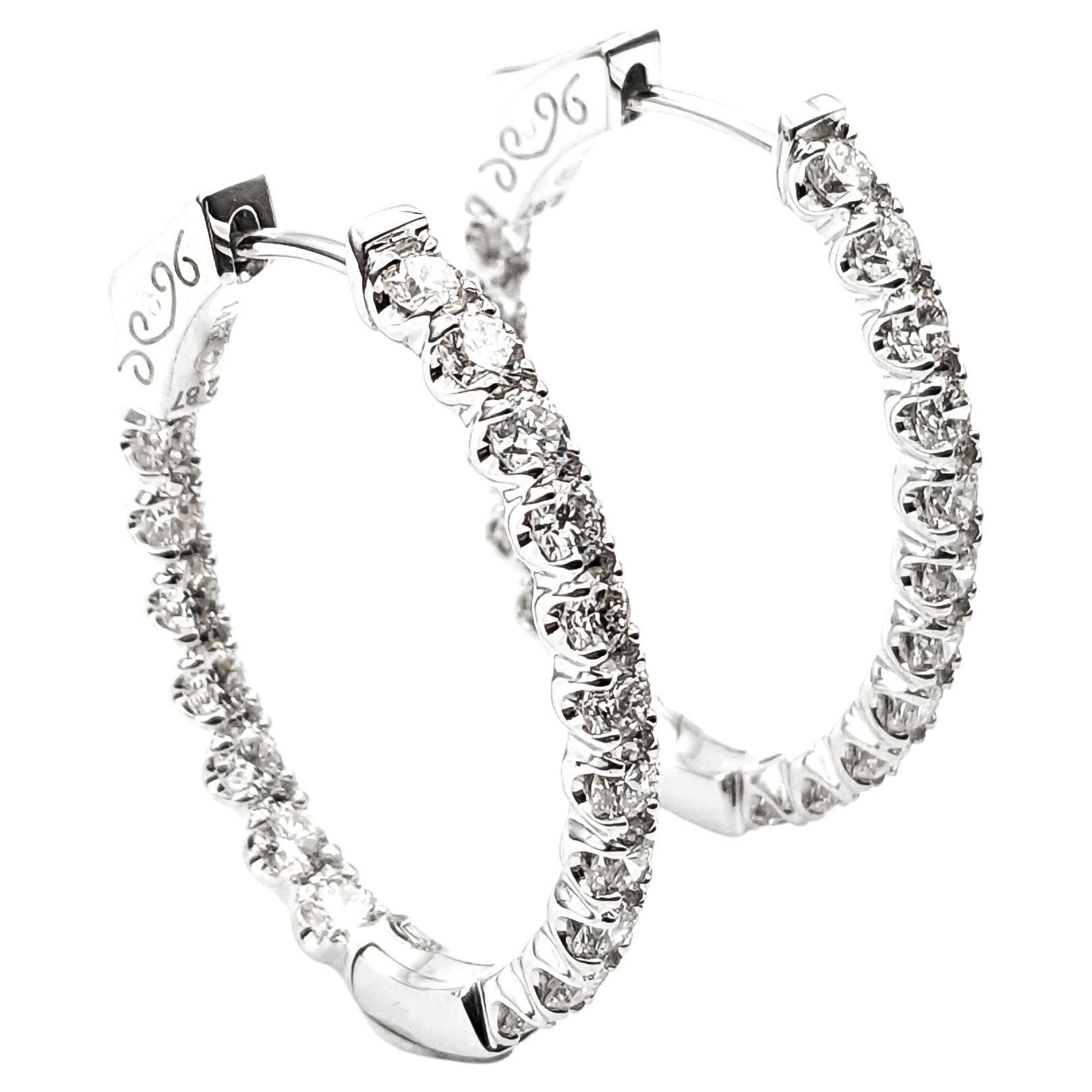 2.87ctw inside/outside Diamond Hoop Fashion Earrings In White Gold For Sale