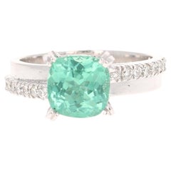 Bague en or blanc 14 carats avec diamants et apatite de 2,88 carats