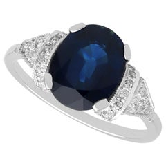 2.88 Carat Basaltic Sapphire and 0.22 Carat Diamond Platinum Ring Circa 1920